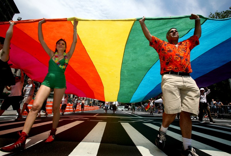 at the Gay Pride Parade along 5th Ave. in New York, NY Sunday, June 29, 2008.(AP Photo/Craig Ruttle)