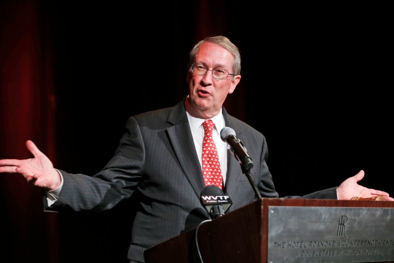 US Rep. Bob Goodlatte, R-Va., , gestures as he speaks during a gala prior start of the Virginia GOP Convention   in Roanoke, Va., Friday, June 6, 2014.    (AP Photo/Steve Helber)
