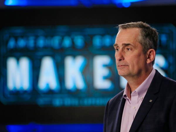 In this Tuesday, March 1, 2016, photo, Intel CEO Brian Krzanich appears on set of "America's Greatest Makers," a new reality TV challenge where teams of makers invent game-changing technology all for a chance at a $1 million prize at the Saticoy Studios in the Van Nuys neighborhood of Los Angeles. Krzanich believes the market for connected devices will grow immensely, from the roughly 6 billion smartphones today to some 50 billion smart devices by the end of the decade. The show, he hopes, will help his company's bottom line and electrify the entrepreneurial spirit of technology buffs. (AP Photo/Damian Dovarganes)