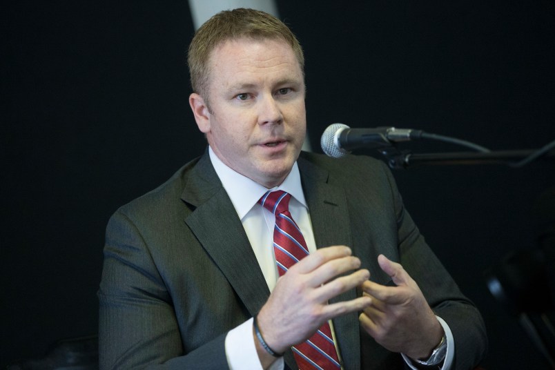 Republican candidate Warren Davidson speaks at a forum at the Miami University Hamilton Downtown Center, Monday, May 23, 2016, in Hamilton, Ohio. The center hosted candidates ahead of a June 7 special election to complete for John Boehner's vacated seat in Congress. (AP Photo/John Minchillo)