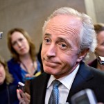 FILE -- In this photo from Friday, Oct. 11, 2013, Sen. Bob Corker, R-Tenn., speaks to reporters on Capitol Hill in Washington about the government stalemate. Corker, chairman of the Senate Foreign Relations Committee, removed himself Wednesday from consideration as Donald Trump’s vice-presidential running mate.   (AP Photo/J. Scott Applewhite, File)