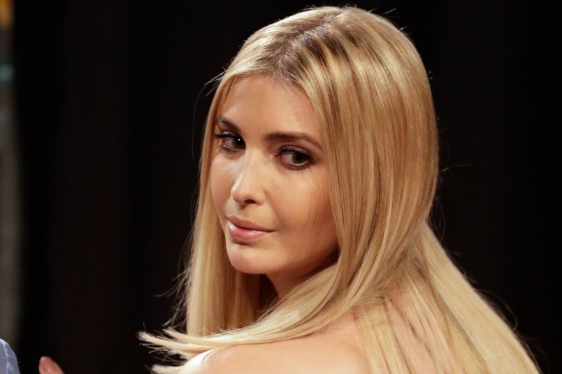 Ivanka Trump, daughter of Donald Trump looks over her shoulder before the start of the third presidential debate between Democratic presidential nominee Hillary Clinton Republican presidential nominee Donald Trump at UNLV in Las Vegas, Wednesday, Oct. 19, 2016. (AP Photo/John Locher)