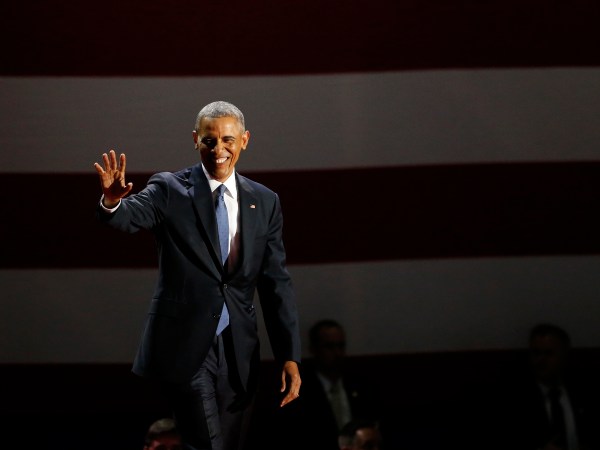 President Barack Obama waves as he arrives to speak at McCormick Place in Chicago, Tuesday, Jan. 10, 2017, giving his presidential farewell address. (AP Photo/Nam Y. Huh)