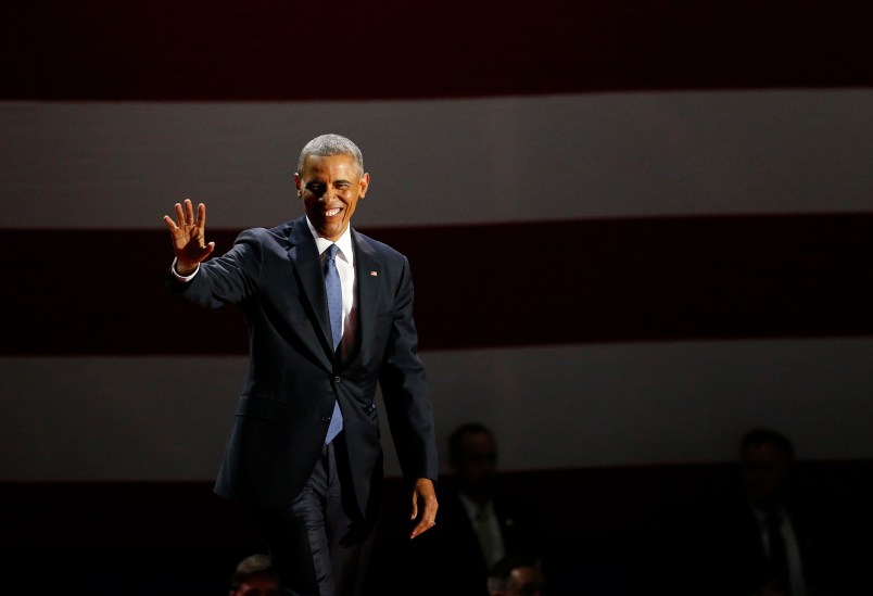 President Barack Obama waves as he arrives to speak at McCormick Place in Chicago, Tuesday, Jan. 10, 2017, giving his presidential farewell address. (AP Photo/Nam Y. Huh)