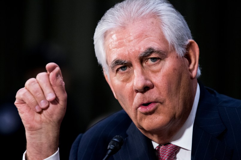 UNITED STATES - JANUARY 11: Secretary of State nominee Rex Wayne Tillerson testifies during his Senate Foreign Relations Committee confirmation hearing on Wednesday, Jan. 11, 2017. (Photo By Bill Clark/CQ Roll Call) (CQ Roll Call via AP Images)