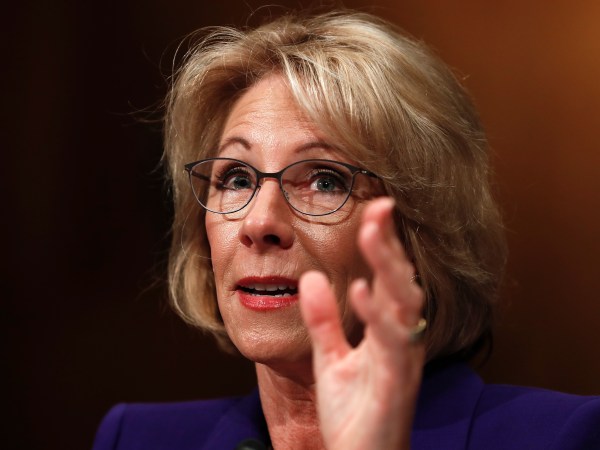 Education Secretary-designate Betsy DeVos testifies on Capitol Hill in Washington, Tuesday, Jan. 17, 2017, at her confirmation hearing before the Senate Health, Education, Labor and Pensions Committee. (AP Photo/Carolyn Kaster)