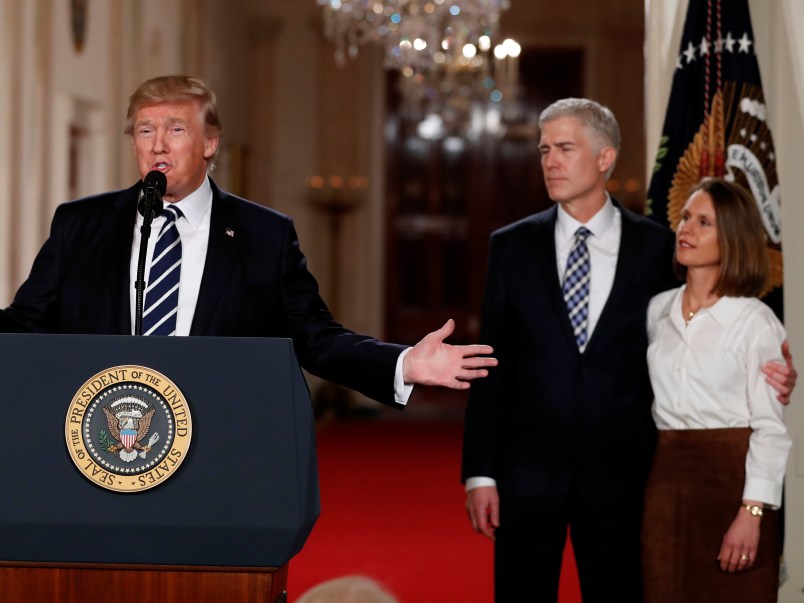 President Donald Trump speaks in the East Room of the White House in Washington, Tuesday, Jan. 31, 2017, to announce his nomination to the Supreme Court. (AP Photo/Carolyn Kaster)