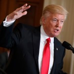 President Donald Trump speaks during a news conference with British Prime Minister Theresa May in the East Room of the White House, Friday, Jan. 27, 2017, in Washington. (AP Photo/Evan Vucci)