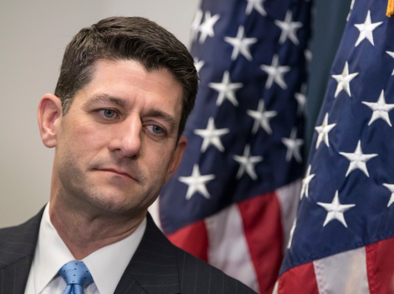 Speaker of the House Paul Ryan, R-Wis., listens during a news conference with Vice President-elect Mike Pence, following a closed-door meeting with the GOP caucus at the Capitol in Washington, Wednesday, Jan. 4, 2017. Pence and Ryan promised repeal of President Obama’s health care law now that the GOP is in charge of White House and Congress.  (AP Photo/J. Scott Applewhite)