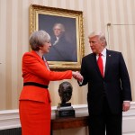 President Donald Trump greets and British Prime Minister Theresa May in the Oval Office of the White House in Washington, Friday, Jan. 27, 2017. (AP Photo/Pablo Martinez Monsivais)