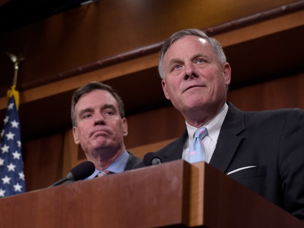Senate Select Committee on Intelligence Chairman Sen. Richard Burr, R-N.C., and Vice Chairman Sen. Mark Warner, D-Va., speak during a news conference on Capitol Hill in Washington, Wednesday, March 29, 2017, on the Committee's investigation of Russian interference in the 2016 election. (AP Photo/Susan Walsh)