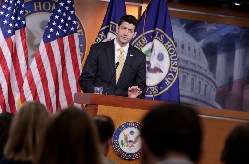Speaker of the House Paul Ryan, R-Wis., meets with reporters on Capitol Hill in Washington, Thursday, March 2, 2017. (AP Photo/J. Scott Applewhite)