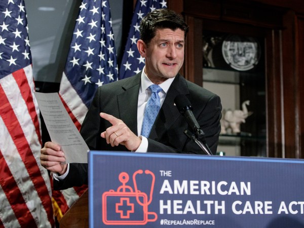Speaker of the House Paul Ryan, R-Wis., faces reporters as the GOP works on its long-awaited plan to repeal and replace the Affordable Care Act, during a news conference at Republican National Committee Headquarters on Capitol Hill in Washington, Wednesday, March 8, 2017. (AP Photo/J. Scott Applewhite)


Speaker of the House Paul Ryan, R-Wis., 
Majority Leader Kevin McCarthy, R-Calif.,
Majority Whip Steve Scalise, R-La., 
Rep. Cathy McMorris Rodgers, R-Wash., chair of the Republican Conference,