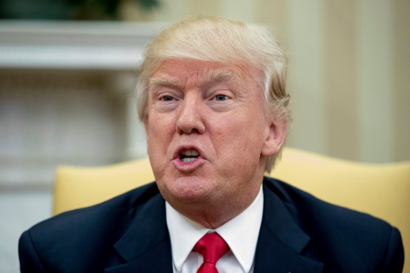 President Donald Trump speaks while meeting with Danish Prime Minister Lars Lokke Rasmussen in the Oval Office at the White House, Thursday, March 30, 2017, in Washington. (AP Photo/Andrew Harnik)