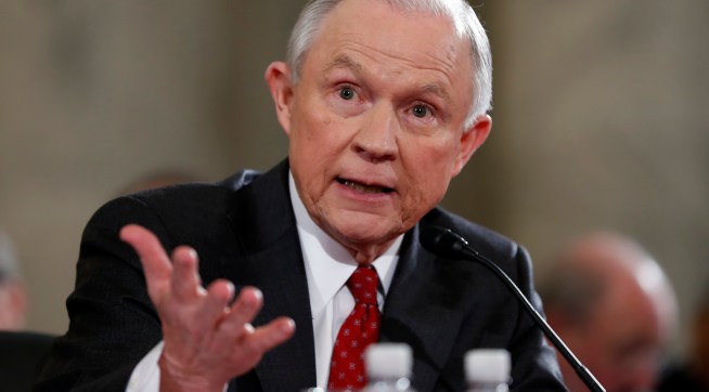 Attorney General-designate, Sen. Jeff Sessions, R-Ala., testifies on Capitol Hill, Tuesday, Jan. 10, 2017 in Washington, before the Senate Judiciary Committee's confirmation hearing. (AP Photo/Alex Brandon)
