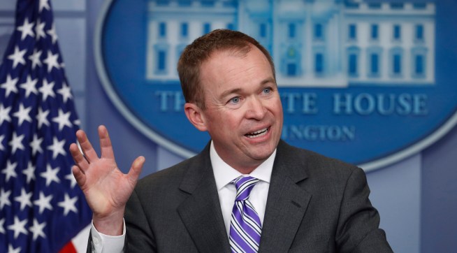 Budget Director Mick Mulvaney speaks to reporters during a daily press briefing at the White House in Washington, Monday, Feb. 27, 2017. (AP Photo/Manuel Balce Ceneta)