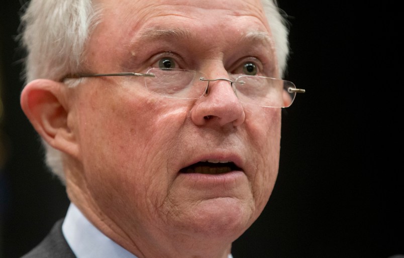 US Attorney General Jeff Sessions gestures during a speech before law enforcement officers in Richmond, Va., Wednesday, March 15, 2017.   (AP Photo/Steve Helber)