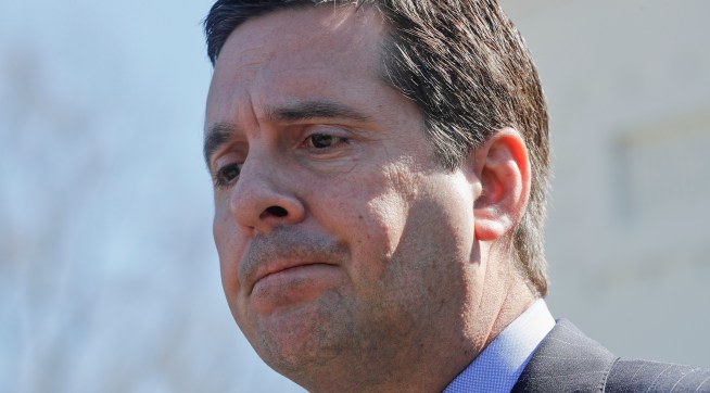 House Intelligence Committee Chairman Rep. Devin Nunes, R-Calif, pauses while speaking with reporters after a meeting with President Donald Trump at the White House in Washington, Wednesday, March 22, 2017. (AP Photo/Pablo Martinez Monsivais)