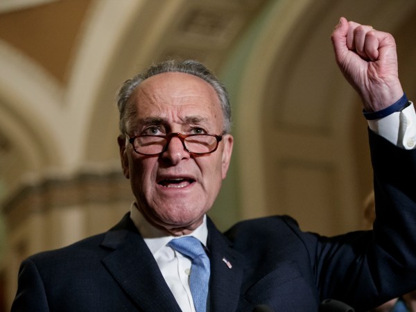 Senate Minority Leader Chuck Schumer, D-N.Y., meets with reporters on Capitol Hill before President Donald Trump's speech to the nation, in Washington, Tuesday, Feb. 28, 2017. Referring to Trump, Schumer said it was amazing in a month how incompetent this administration has been. (AP Photo/J. Scott Applewhite)