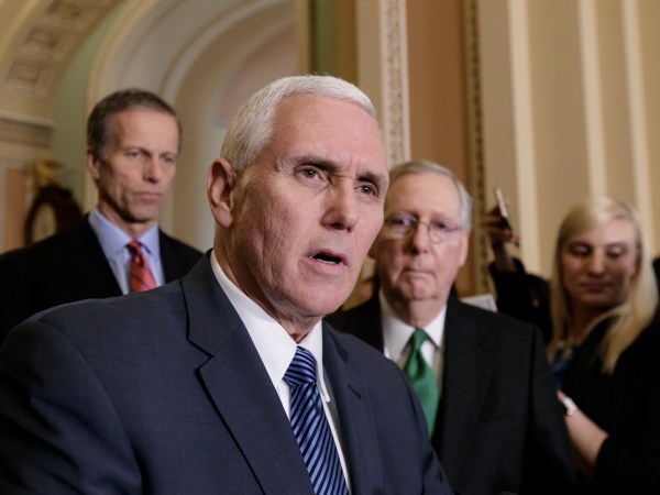 Vice President Mike Pence joins the Senate GOP leadership, Sen. John Thune, R-S.D., left, and Senate Majority Leader Mitch McConnell, R-Ky., right, as Republicans introduce their plan to repeal and replace the Affordable Care Act, President Barack Obama’s signature health care law, on Capitol Hill in Washington, Tuesday, March 7, 2017. (AP Photo/J. Scott Applewhite)