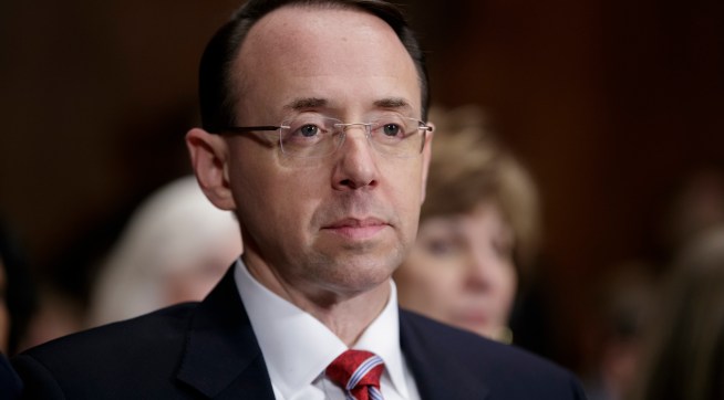 Longtime federal prosecutor Rod Rosenstein arrives at the Senate Judiciary Committee for his confirmation hearing to be deputy attorney, on Capitol Hill in Washington, Tuesday, March 7, 2017. (AP Photo/J. Scott Applewhite)