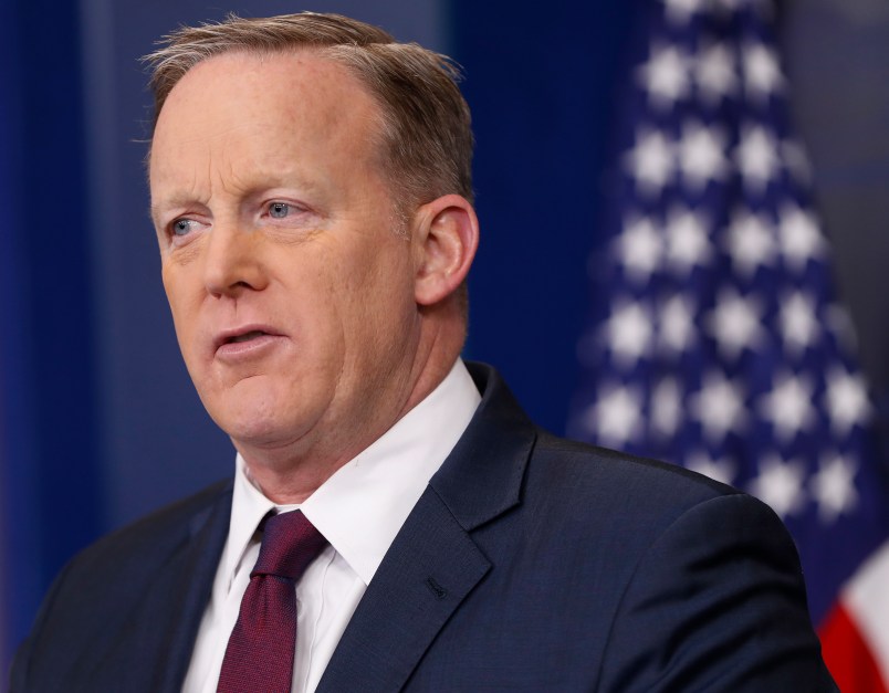 White House Press secretary Sean Spicer speaks to the media during the daily briefing in the Brady Press Briefing Room of the White House, Friday, March 24, 2017. (AP Photo/Pablo Martinez Monsivais)