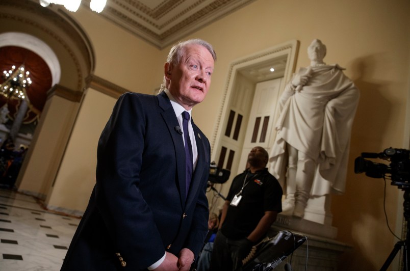 Rep. Leonard Lance, R-N.J., a GOP moderate who is has been against the Republican health care bill, is interviewed  on Capitol Hill in Washington, Friday, March 24, 2017.  (AP Photo/J. Scott Applewhite)