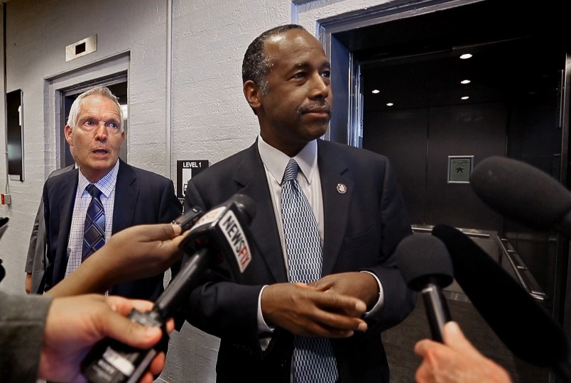 HUD Secretary Ben Carson, meeting the media briefly before his departure, toured the Hunter Plaza Apartments in downtown Fort Worth, Wednesday, March 29, 2017.