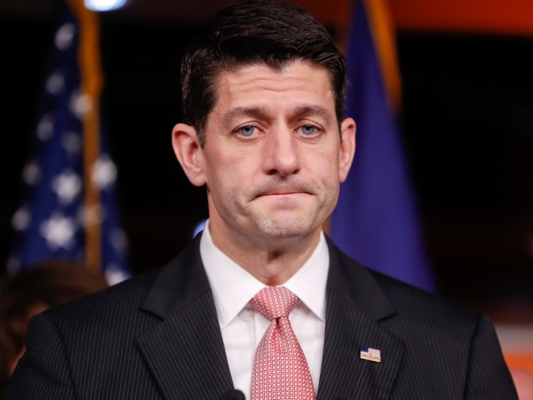 House Speaker Paul Ryan of Wis., pauses to answers question from reporters on Capitol Hill in Washington, Thursday, April 6, 2017, regarding the announcement that Committee Chairman Rep. Devin Nunes, R-Calif., will temporarily step side from the panel's investigation of Russian meddling in the election because of the complaints. (AP Photo/Pablo Martinez Monsivais)