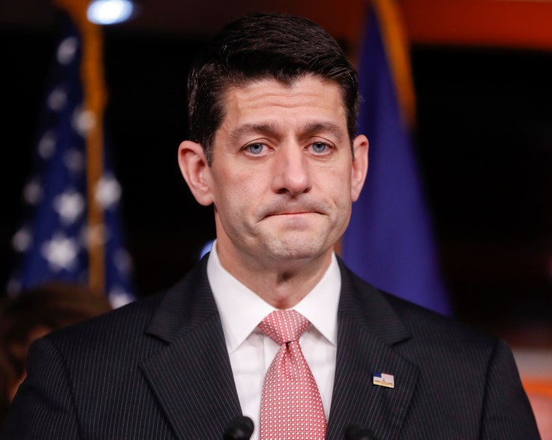 House Speaker Paul Ryan of Wis., pauses to answers question from reporters on Capitol Hill in Washington, Thursday, April 6, 2017, regarding the announcement that Committee Chairman Rep. Devin Nunes, R-Calif., will temporarily step side from the panel's investigation of Russian meddling in the election because of the complaints. (AP Photo/Pablo Martinez Monsivais)