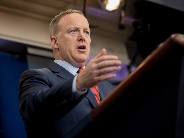 White House press secretary Sean Spicer talks to the media during the daily press briefing at the White House, Tuesday, April 11, 2017, in Washington. Spicer discussed Syria, Trump's 2016 tax returns, the Easter Egg Roll and other topics. (AP Photo/Andrew Harnik)