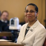 FILE- In this April 30, 2013 file photo, Justice Sheila Abdus-Salaam looks on as members of the state Senate Judiciary Committee vote unanimously to advance her nomination to fill a vacancy on the Court of Appeals at the Capitol in Albany, N.Y. The New York City Police Department confirmed that Abdus-Salaam's body was found on the shore of the Hudson River off Manhattan on Wednesday, April 12, 2017. (AP Photo/Mike Groll, File)