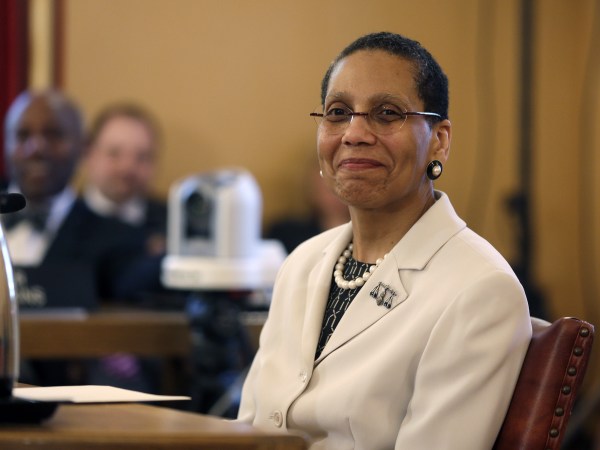 FILE- In this April 30, 2013 file photo, Justice Sheila Abdus-Salaam looks on as members of the state Senate Judiciary Committee vote unanimously to advance her nomination to fill a vacancy on the Court of Appeals at the Capitol in Albany, N.Y. The New York City Police Department confirmed that Abdus-Salaam's body was found on the shore of the Hudson River off Manhattan on Wednesday, April 12, 2017. (AP Photo/Mike Groll, File)