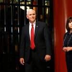U.S. Vice President Mike Pence, center,  and his wife Karen, second from right, with their daughters visit the main shrine of Sensoji Buddhist temple in Tokyo, Tuesday, April 18, 2017. (AP Photo/Shuji Kajiyama)