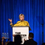 Former Secretary of State Hillary Clinton gives an acceptance speech after accepting the Trailblazer Award during the LGBT Community Center Dinner at Cipriani Wall Street on Thursday, April 20, 2017, in New York. (AP Photo/Kevin Hagen)