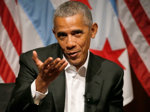 Former President Barack Obama hosts a conversation on civic engagement and community organizing, Monday, April 24, 2017, at the University of Chicago in Chicago. It’s the former president’s first public event of his post-presidential life in the place where he started his political career. (AP Photo/Charles Rex Arbogast)