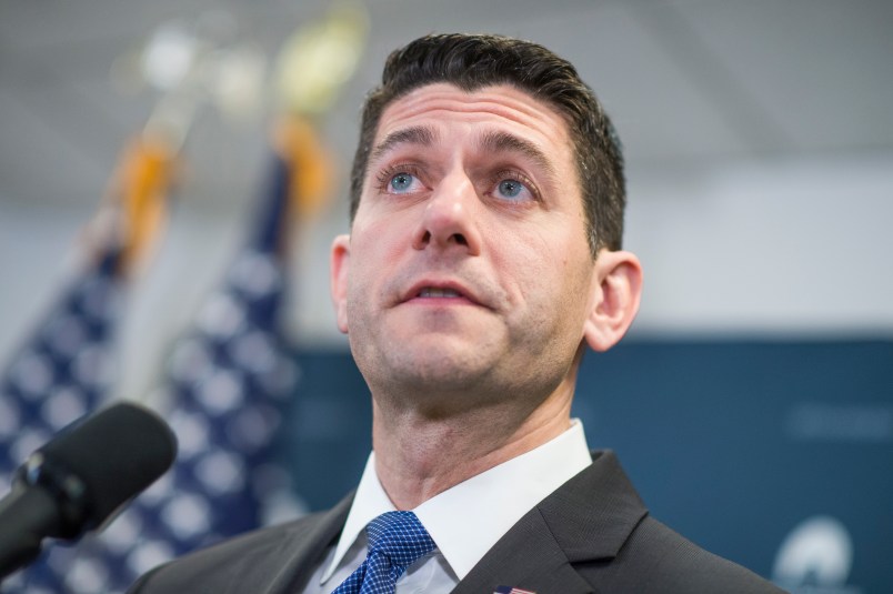 UNITED STATES - APRIL 26: Speaker Paul Ryan, R-Wis., conducts a news conference after a meeting of the House Republican Conference in the Capitol on April 26, 2017. (Photo By Tom Williams/CQ Roll Call)