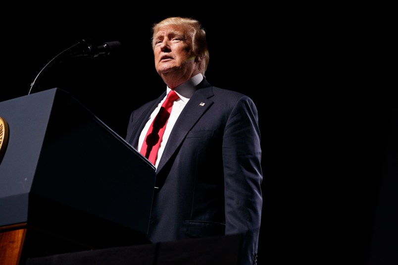 President Donald Trump speaks to the National Rifle Association Leadership Conference, Friday, April 28, 2017, in Atlanta. (AP Photo/Evan Vucci)