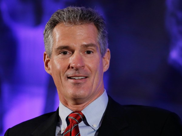 Former Massachusetts Sen. Scott Brown speaks Saturday, Jan. 23, 2016, at the New Hampshire Republican Party summit in Nashua, N.H. (AP Photo/Matt Rourke)