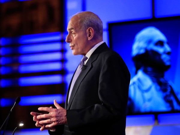 Department of Homeland Security Secretary John Kelly speaks during a forum “Home & Away: Threats to America and the Department of Homeland Security response” at George Washington University in Washington, Tuesday, April 18, 2017.  (AP Photo/Manuel Balce Ceneta)