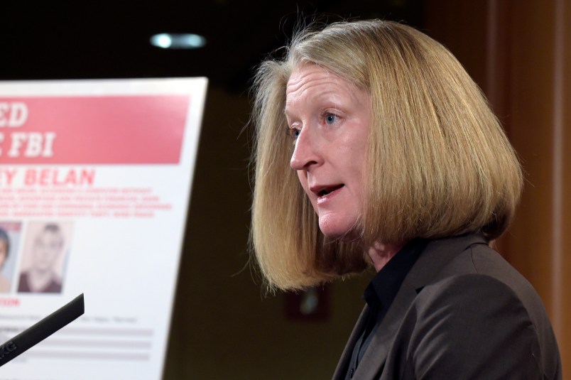 Acting Assistant Attorney General Mary McCord speaks during a news conference at the Justice Department in Washington, Wednesday, March 15, 2017. The Justice Department announced charges against four defendants, including two officers of Russian security services, for a mega data breach at Yahoo. (AP Photo/Susan Walsh)