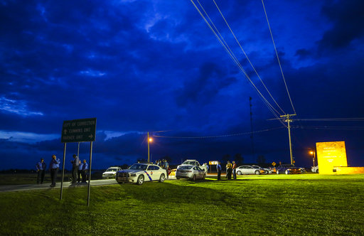 4/17/17Arkansas Democrat-Gazette/STEPHEN B. THORNTONThe sun sets behind clouds over an Arkansas State Police command post outside the Varner Unit late Monday evening April 17, 2017 near Varner, Ark.