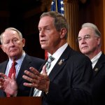 Rep. Joe Wilson, R-S.C., second from left, speaks during a news conference on Capitol Hill in Washington, Monday, July 27, 2015, where the Employee Rights Act was discussed. Wilson is joined by, from left, Sen. Lamar Alexander, R-Tenn., Rep. Tom Price, R-Ga., Rep. David Rouzer, R-N.C., and Sen. Orrin Hatch, R-Utah. (AP Photo/Susan Walsh)