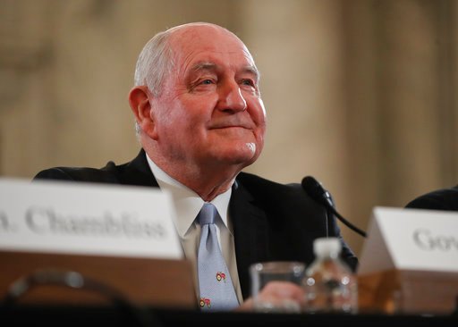 Former Georgia Gov. Sonny Perdue takes his seat before testifying before the Senate Agriculture, Nutrition and Forestry Committee on Capitol Hill in Washington, Thursday, March 23, 2017. (AP Photo/Pablo Martinez Monsivais)