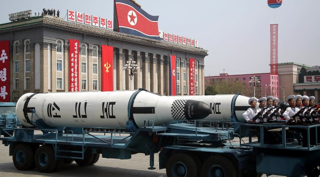 In this Saturday, April 15, 2017, file photo, a submarine missile is paraded across Kim Il Sung Square during a military parade in Pyongyang, North Korea to celebrate the 105th birth anniversary of Kim Il Sung, the country's late founder and grandfather of current ruler Kim Jong Un. While the heightened tension and rhetoric between Washington and Pyongyang may begin to cool down, there are many reasons why President Trump's problem isn't likely to go away. (AP Photo/Wong Maye-E, File)