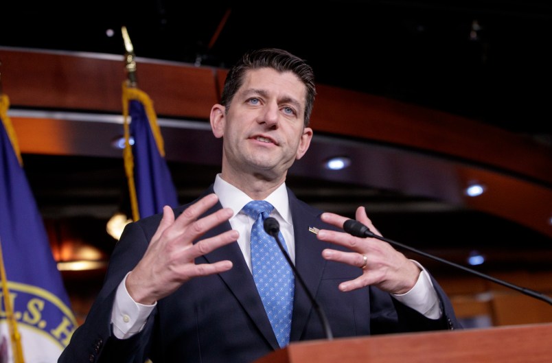 Amid struggles within his own party, Speaker of the House Paul Ryan, R-Wis., discusses the Republican agenda as he faces reporters on Capitol Hill in Washington, Thursday, March 30, 2017.   (AP Photo/J. Scott Applewhite)