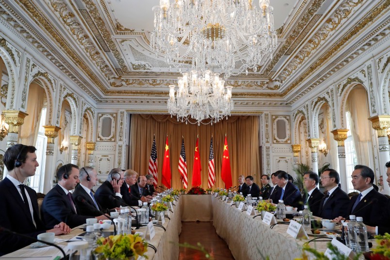President Donald Trump and Chinese President Xi Jinping have a bi-lateral meeting at Mar-a-Lago, Friday, April 7, 2017, in Palm Beach, Fla. (AP Photo/Alex Brandon)