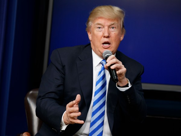 President Donald Trump speaks during a town hall with business leaders in the South Court Auditorium on the White House complex, Tuesday, April 4, 2017, in Washington. (AP Photo/Evan Vucci)