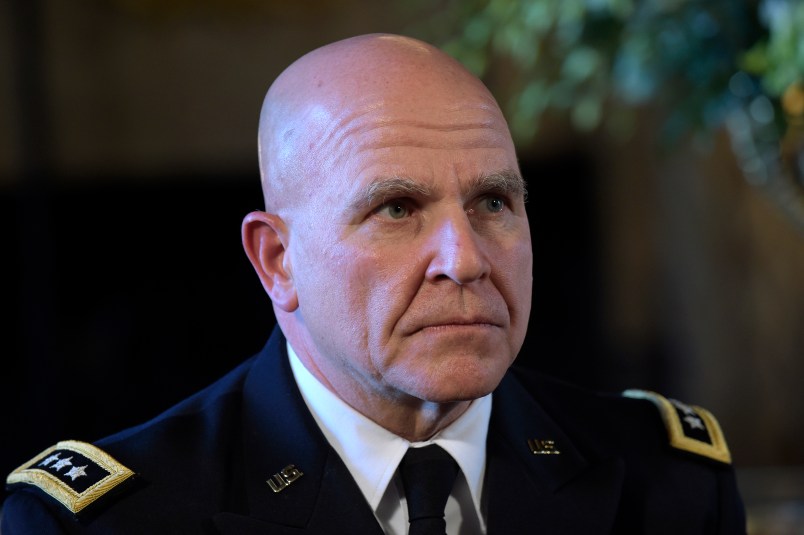 Army Lt. Gen. H.R. McMaster listens as President Donald Trump makes the announcement at Trump's Mar-a-Lago estate in Palm Beach, Fla., Monday, Feb. 20, 2017. McMaster will be the new national security adviser. (AP Photo/Susan Walsh)