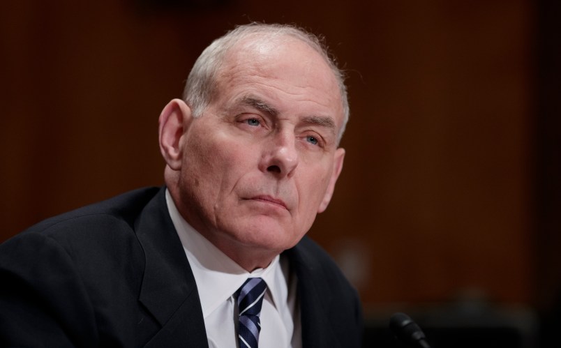 Homeland Security Secretary John Kelly appears before the Senate Homeland Security and Governmental Affairs Committee to advance President Donald Trump’s border security agenda, on Capitol Hill in Washington, Wednesday, April 5, 2017.  Kelly says a wall in the right places, will do that job, however, that wall won't be from "sea to shining sea," but in places where border agents say it would be most effective. (AP Photo/J. Scott Applewhite)